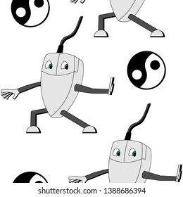 Kung fu computer mouse. seamless vector pattern