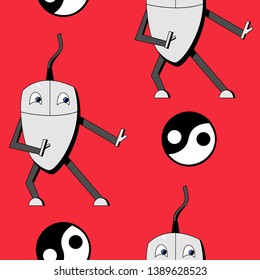 Kung fu computer mouse. seamless vector pattern