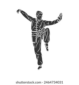 Kung Fu Icon Silhouette Illustration. Martial Arts Vector Graphic Pictogram Symbol Clip Art. Doodle Sketch Black Sign.