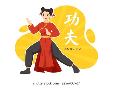 Kung Fu Illustration mit Leuten, die chinesische Sport-Kampfkunst in flachem Cartoon Hand gezeichnet für Web-Banner oder Landing Page-Vorlagen