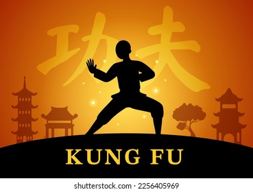 Kung Fu Illustration with People Showing Chinese Sport Martial Art in Flat Cartoon Hand Drawn for Web Banner or Landing Page Templates