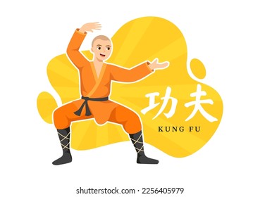 Kung Fu Illustration mit Leuten, die chinesische Sport-Kampfkunst in flachem Cartoon Hand gezeichnet für Web-Banner oder Landing Page-Vorlagen