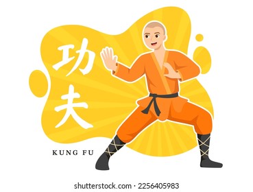 Kung Fu Illustration with People Showing Chinese Sport Martial Art in Flat Cartoon Hand Drawn for Web Banner or Landing Page Templates