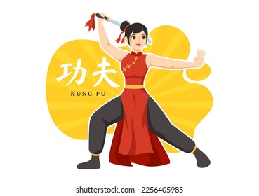 Kung Fu Illustration with People Showing Chinese Sport Martial Art in Flat Cartoon Hand Drawn for Web Banner or Landing Page Templates