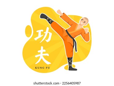 Kung Fu Illustration with People Showing Chinese Sport Martial Art in Flat Cartoon Hand Drawn for Web Banner or Landing Page Templates