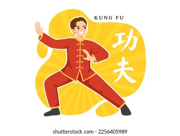 Kung Fu Illustration with People Showing Chinese Sport Martial Art in Flat Cartoon Hand Drawn for Web Banner or Landing Page Templates