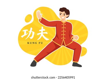 Kung Fu Illustration with People Showing Chinese Sport Martial Art in Flat Cartoon Hand Drawn for Web Banner or Landing Page Templates