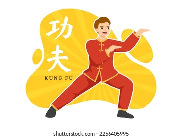 Kung Fu Illustration with People Showing Chinese Sport Martial Art in Flat Cartoon Hand Drawn for Web Banner or Landing Page Templates