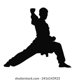 kung fu karate fighter pose silhouette ilustración