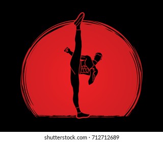 Kung fu, Karate high kick front view designed on sunlight graphic vector.