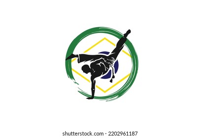 Kung fu, el logo de Karate salto patear con círculo.