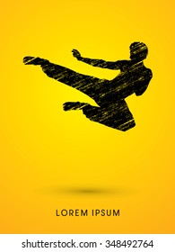 Kung fu, Karate jump kick , designed using grunge brush graphic vector.