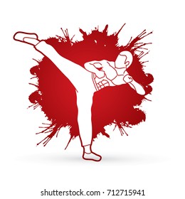 Kung fu, Karate kick designed on splatter blood background graphic vector.