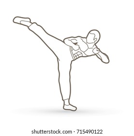 Kung fu, Karate kick outline graphic vector.