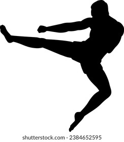 kung Fu karate kick player silhouette