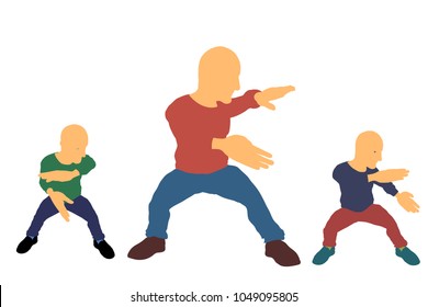 Kung fu	man set. Isolated on white background. Vector illustration. Flat style.