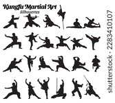 Kung fu martial arts vector set silhouettes.