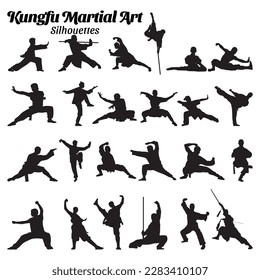 Kung fu martial arts vector set silhouettes.