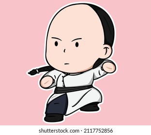 Artes marciales maestras de Kung Fu 
Ilustración de caricatura de Standing Fight Pose 