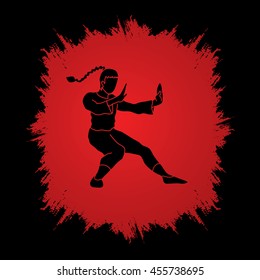 Kung fu pose, designed on grunge frame background graphic vector.