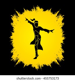 Kung fu pose, designed on grunge frame background graphic vector.