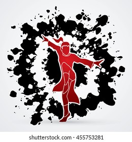 Kung fu pose, designed on splatter ink background graphic vector.