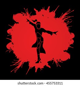 Kung fu pose, designed on grunge blood background graphic vector.
