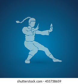 Kung fu pose, designed using geometric pattern graphic vector.