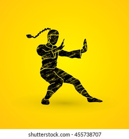 Kung fu pose, designed using grunge brush graphic vector.