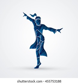 Kung fu pose designed using blue grunge brush graphic vector.