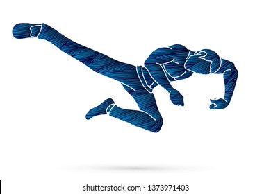Kung Fu pose kick boxing jumping attack graphic vector