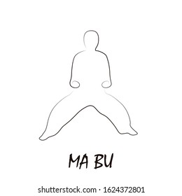 Kung Fu Posture Horse Stance, Line Art Vector Illustration