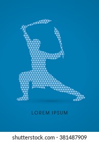 Kung Fu, Wushu with sword pose, designed using geometric pattern graphic vector.