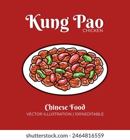 Kung pao chicken chinese food vector illustration