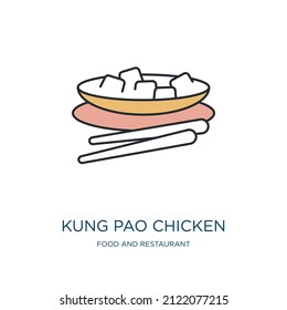 kung pao chicken icon from food and restaurant collection. Thin outline kung pao chicken, chicken, lunch detailed offset lineal color icon isolated on white background. Line vector kung pao chicken 