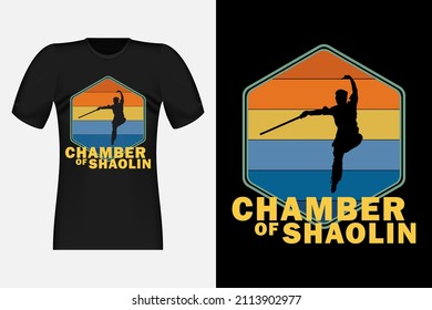 Kungfu Chamber of Shaolin With Silhouette Vintage Retro T-Shirt Design