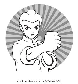 kungfu or karate player asian man cartoon on white background vector illustration 
