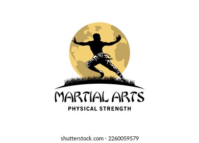 Kungfu logo silhouette design with moon background, mixed martial arts symbol
