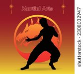 kungfu martial arts illustration with chinese dragon