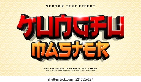 Efecto de texto vectorial editable maestro de Kungfu con el concepto de estilo asiático.