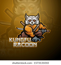 Kungfu raccoon esport mascot logo design