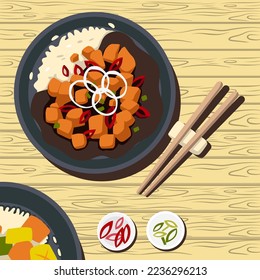 kungpao chicken flat style illustration design
