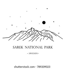 Kungsleden. Sweden. Sarek National Park. Vector illustration