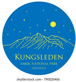 Kungsleden. Vector illustration of mountains. Sweden. Sareks national park