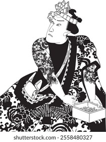 Kunichika Toyohara’s Onoue Kikugoro Theater Company celebrates 55 years of Onoe Kikugoro and Ichikawa Sadanji. Vivid details highlight their iconic roles, stage grandeur, and achievements.