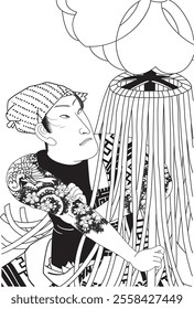 Kunichika Toyohara's ukiyo-e with the theme Bando Hikosaburo'' is one of the actor-e paintings depicting the Kabuki actor Bando Hikosaburo. The official name is often written as 〇〇 Role Hikosaburo Ban