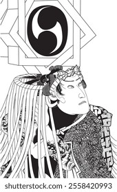 Kunichika Toyohara's work Sanamori Edo Hananoyaku Kawarazaki Gonjuro'' is one of the most powerful and gorgeous kabuki actor paintings. The official name is based on the play Sanamori'' and is a combi