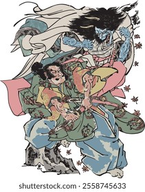 Kuniyoshi Utagawa's "Koreshige Taira" depicts the Heian samurai's loyalty and bravery. Detailed armor, heroic poses, and vivid colors emphasize his Bushido spirit and pride. 