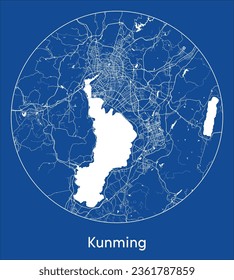 Kunming China Asia City Map blue print round Circle vector illustration