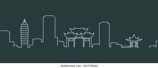 Skyline-Profil von Kunming in einer einzelnen Linie